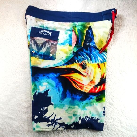 NWOT Blue Fin USA Pop Marlin Board Short 3 Pockets Mens 34. Angler Surf Beach... - Picture 1 of 7